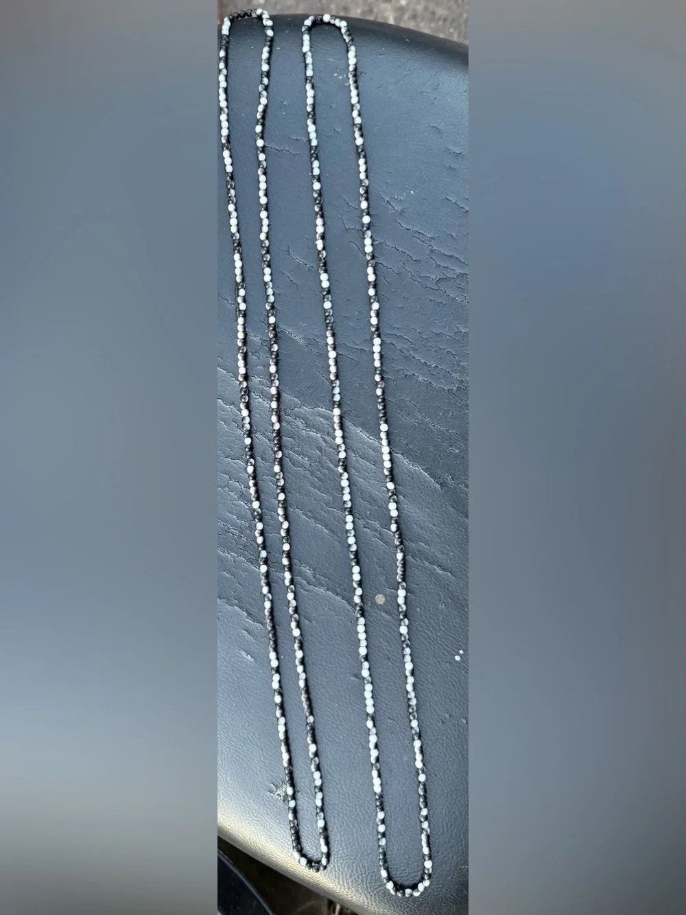 Vintage Black White Swirl Plastic Beaded long costume Necklace x2 multi strand